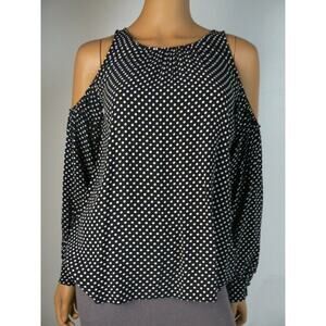 $140 L'Academie Black White Polka Dot Cold Shoulder Loose Fit Top XS NEW